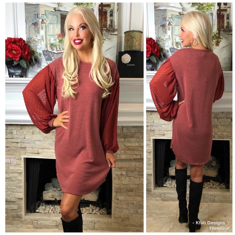 LAST! Brick Bishop Textured Sheer Sleeve Soft Fabric Tunic Dress! - Picture 2 of 6